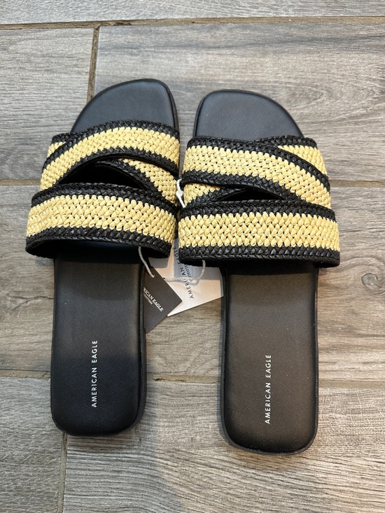 American Eagle Outfitters Shoes - American Eagle Outfitters Black and Straw Woven Slide Sandals NWT 11 M